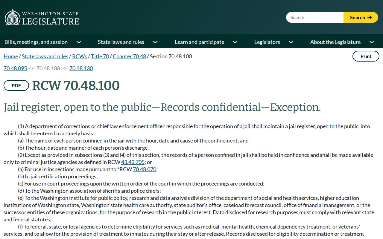 Douglas County booking record law source for Washington jail register and photo confidentiality